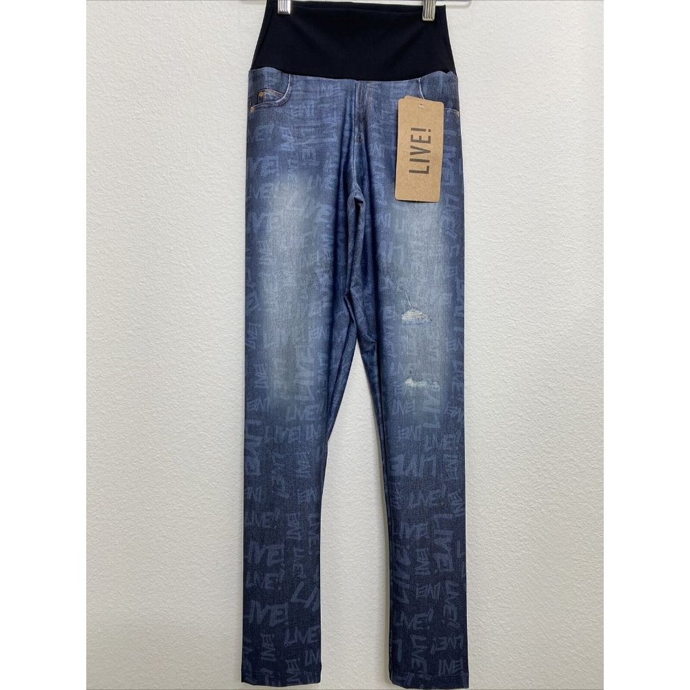 NEW Medium LIVE Denin LIVE Print Legging Made in Brazil Blue O1083